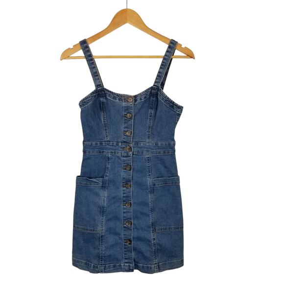 Aeropostale Women's Denim Jean Button Front Patch Pocket Mini Dress Small - Picture 3 of 9